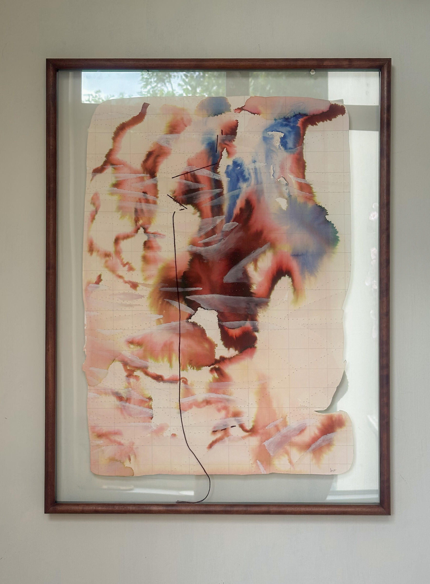 Older than time, older than maps, 60 x 82cm, Photo ink, graphite, tea, thread and hand perforation on cold pressed paper